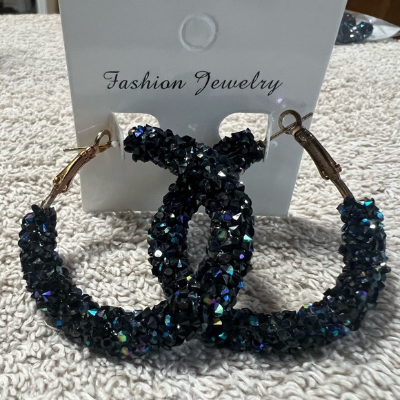 Jewelry - NWOT Black Sparkly Hoop Earrings